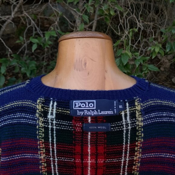 Ralph Lauren vintage 80's wool plaid crewneck sweater - Picture 3 of 6